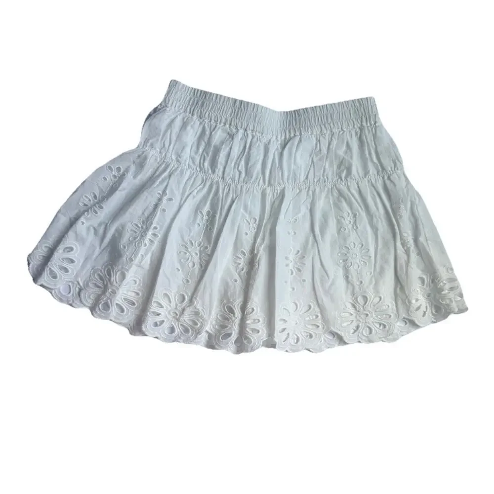 Zara Girls White Eyelet Embroidered Mini Skirt Size 11-12